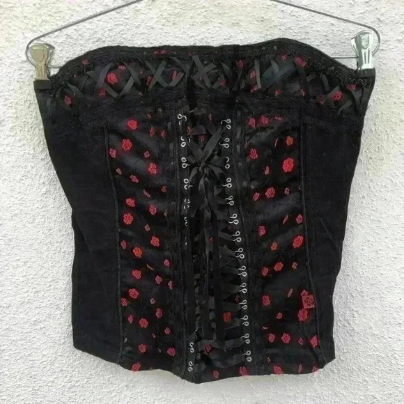Tripp nyc Tops - Vintage Tripp NYC Womens Roses Lace Up Sleeveless Gothic Rare Zip Corset 90s XL